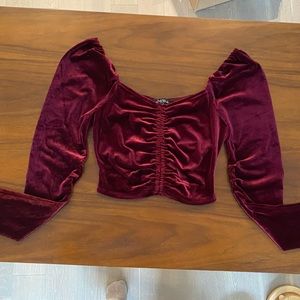 Mixed Threads Burgundy Velvet Ruched Top